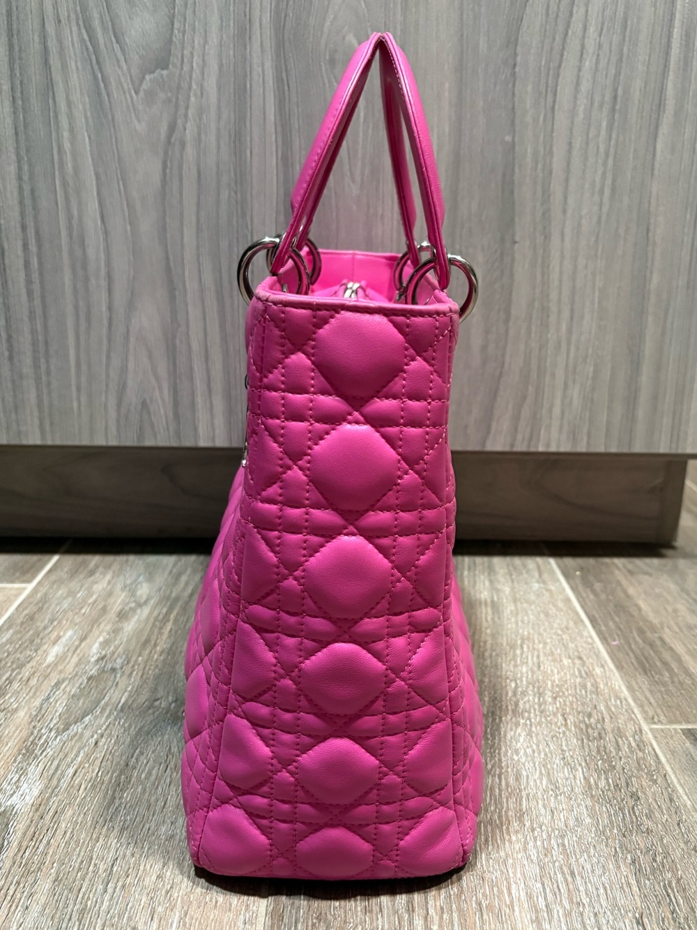 Large Lady Dior Bag in Hot Pink with silver hardware - Picture 3 of 15